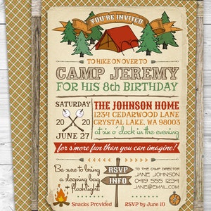 Camping Party Invitation, Any Age, Tent, Scouts, Summer Camp, S'mores, Arrows, Campfire, Compass, Woods, Instant Download, Printable Birthday, Print Yourself