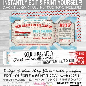 Vintage Airplane Birthday Ticket Invitation - INSTANT DOWNLOAD - Partially Editable & Printable Aeroplane, Airline, Boys Party Invite image 5