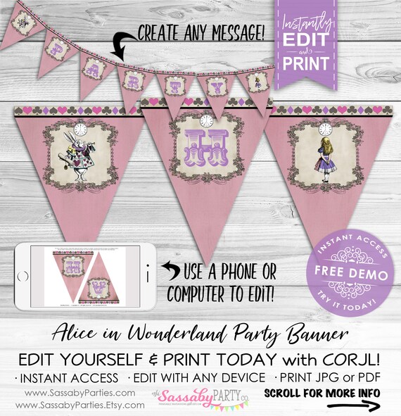 Alice in Wonderland Banner  Alice in Wonderland Party Decoration