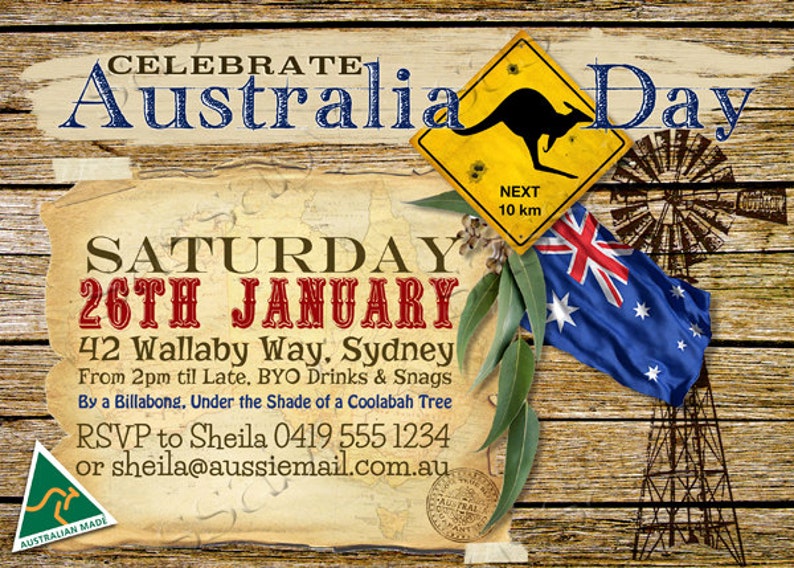 Australia Day Invitation, Party Invite, Edit Text, Editable, Koala, Kangaroo, Australia Bday, Aussie Party, True Blue, Outback, BBQ, Instant Download, Printable, Print Yourself,