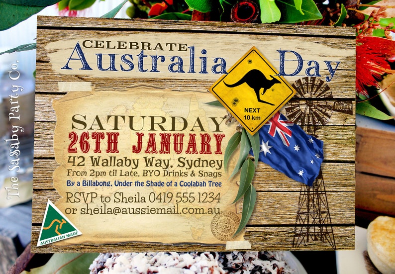 Australia Day Invitation, Party Invite, Edit Text, Editable, Koala, Kangaroo, Australia Bday, Aussie Party, True Blue, Outback, BBQ, Instant Download, Printable, Print Yourself,