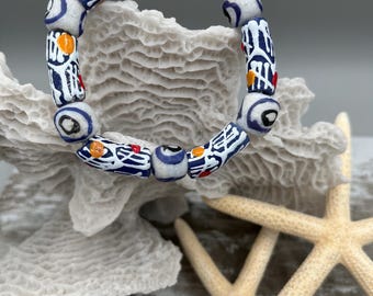 Pulsera de cuentas de vidrio tribales Krobo africanas: tamaño 7,5” aprox.