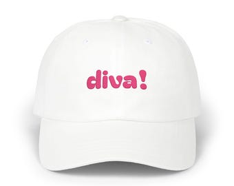 Diva Dad Hut | Bestickte Baseballkappe | Camo, Weiß, Blau Diva Cap | Y2K Ästhetischer Hut | Verstellbare Cotton Dad Cap