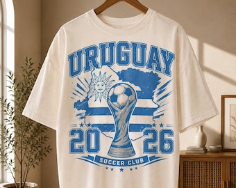 Uruguay Soccer 2026 Shirt, Retro Football Fan Tee, Uruguay Map Trophy Graphic, World Tournament Sportswear Gift