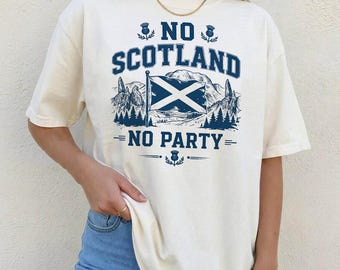 Camiseta "No Scotland No Party", camiseta del castillo de las Tierras Altas escocesas, camiseta gráfica de la bandera de Escocia, regalo para fans del Tartan Army