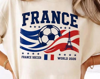 Camiseta de la selección francesa, camiseta de aficionado al fútbol francés, ropa retro de la Copa de Fútbol 2026, regalo vintage para el aficionado en el día del partido.