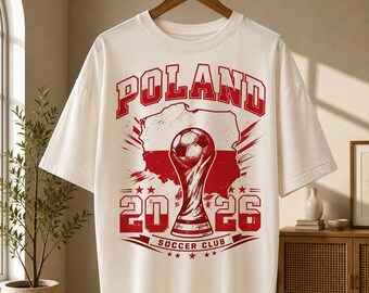 Vintage Poland Soccer Club 2026 Design, Polish Pride Shirt, Retro Soccer Trophy Map Graphic, Futbol Lover Gift, Sportswear