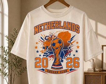 Vintage Netherlands Soccer Club 2026 Design, Dutch Pride Shirt, Retro Soccer Trophy Map Graphic, Futbol Lover Gift, Sportswear