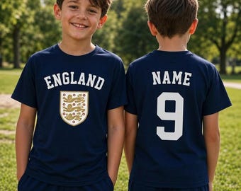 Personalized England Football Shirt for Kids, Custom Name & Number Soccer Tee, Three Lions Youth Jersey, Boys Girls England Fan Gift