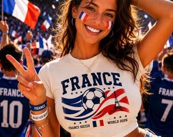 Camiseta de bebé de fútbol de Francia, top corto del Mundial 2026, camiseta gráfica de fútbol francés, top de mujer estilo Y2K para aficionadas al fútbol, ropa para aficionados de París