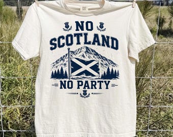 Camiseta "Scotland No Party", Camiseta con frases divertidas de Escocia, Artículos para fans del Tartan Army, Camiseta con estampado de la bandera escocesa y la montaña, Regalo para fans de la Copa de Fútbol 2026