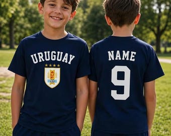 Uruguay Soccer T-shirt with Custom Name, Personalized Youth Football Shirt, Kids Sports Fan Top, Uruguay Gift for Boys and Girls