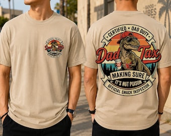 Dad Tax T-Rex Shirt Funny Official Snack Inspector Tee, Father's Day Gift for Dad, Retro Dinosaur Dad Duty Shirt, Humorous Fatherhood Tee