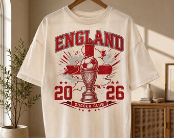 Vintage England Soccer Club 2026 Design, England Pride Shirt, Retro Soccer Trophy Map Graphic, Football Lover Gift, Sportswear