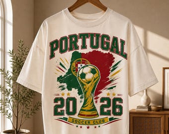 Vintage Portugal Soccer Club 2026 Design, Portuguese Pride Shirt, Retro Soccer Trophy Map Graphic, Futbol Lover Gift, Sportswear