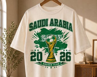 Retro Saudi Soccer Club Shirt, Saudi Arabia 2026 Football Tee, Vintage Trophy Map Design, Futbol Fan Graphic Gift