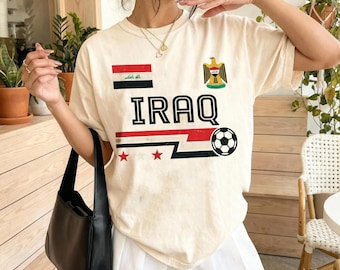 Camiseta vintage de fútbol de Irak, regalo vintage para aficionados al fútbol de Irak, camiseta del Mundial 2026, camiseta de la selección nacional de fútbol de Irak