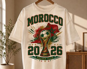 Vintage Morocco Soccer Club 2026 Design, Moroccan Pride Shirt, Retro Soccer Trophy Map Graphic, Futbol Lover Gift, Sportswear