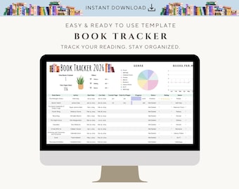 Arkusz kalkulacyjny śledzenia książek 2026 • Dziennik czytelniczy, panel statystyk (wersja cyfrowa do pobrania)