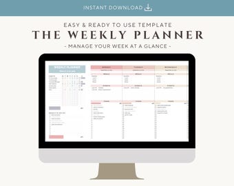 Szablon tygodniowego planera: Cyfrowy nawyk i śledzenie posiłków Arkusze Google
