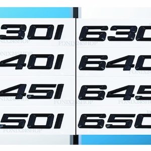 May include: Black automotive emblems with model numbers 630i, 630d, 640i, 640d, 645i, 645d, 650i, and 650d are displayed on white rectangular backgrounds. The text "FONIX24SHOP" is printed at the bottom of each rectangle.