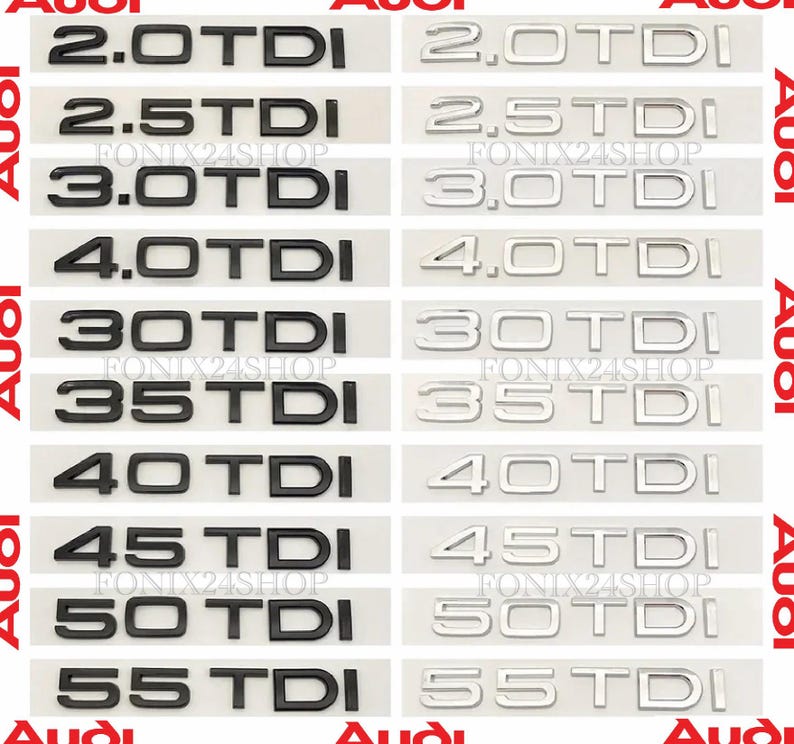 AUDI Letters 1.8T 2.0T 3.0T Audi Emblem TDI TFSI 2.4 3.2 3.0 Tts Ttrs A ...