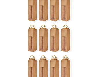 Jute Wine Gift Bags with Window – Natural Eco-Friendly Bottle Bags, 12-Pack