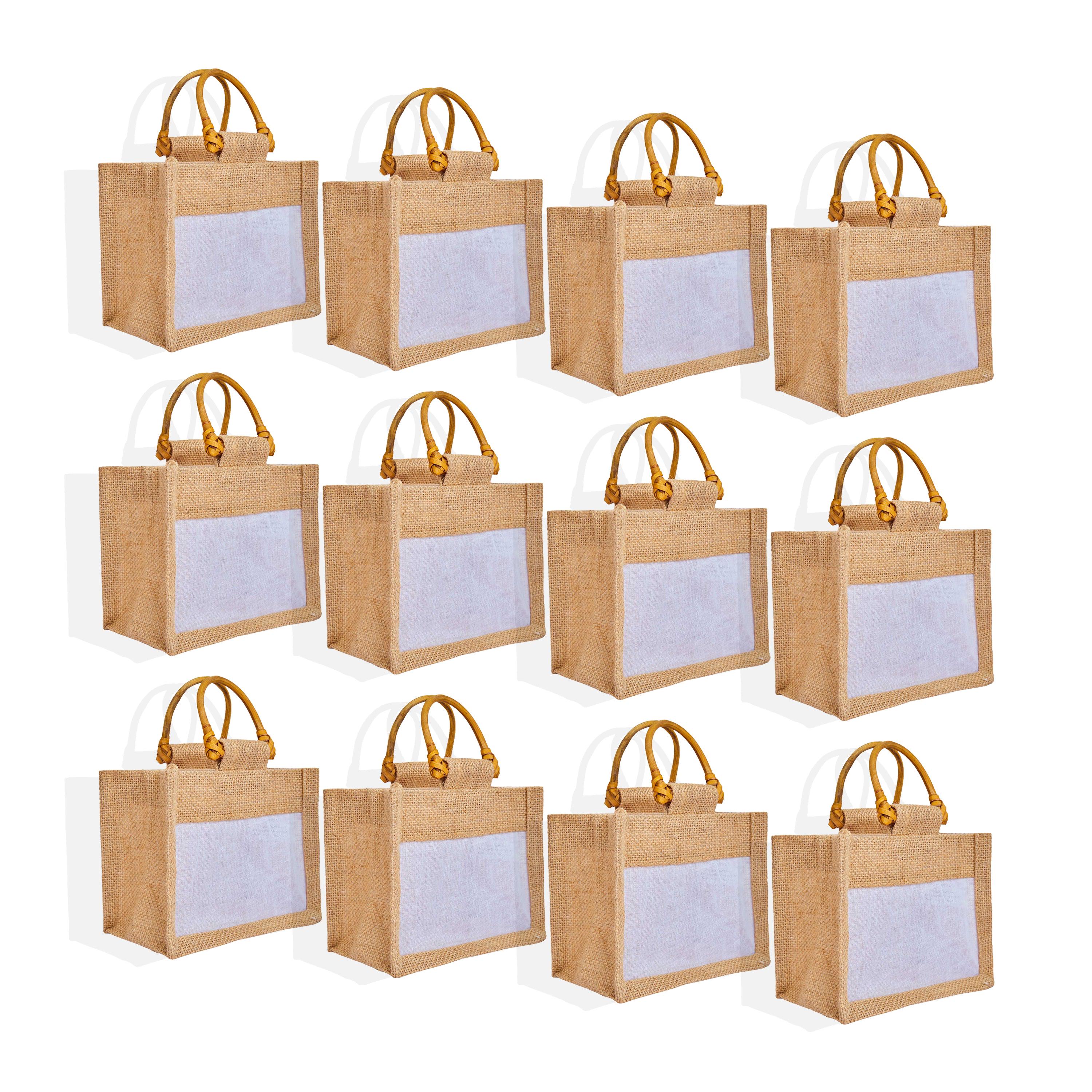 Jute Gift Bags - Reusable Burlap Favor Pouches with Cane Handles