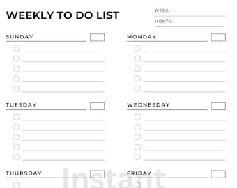 Weekly To-Do List Printable, Task Planner (PDF Download)
