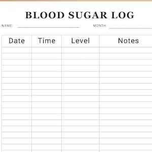 Registro imprimible de glucosa en sangre, registro de azúcar, PDF, monitor de glucosa en sangre, descarga instantánea
