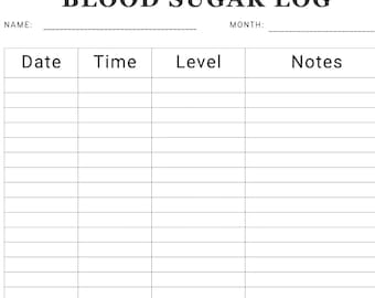 Printable Blood Sugar Log, Sugar Log, PDF, Blood Glucose Tracker, Instant Download