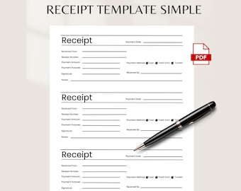 Editable PDF Receipt Template, Small Business Invoice (Instant Download)