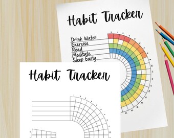 Monthly Habit Tracker Printable | Minimal Circular Habit Tracker | One Page Habit Tracker | Black & White Planner | Instant Download