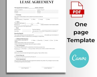 Editable Lease Agreement Template | Canva Rental Contract (Instant Download)