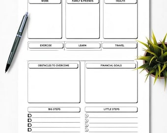 2026 New Year Resolution Planner | One Page Goals Setting Printable, White. Sage Beige Pink Mauve | Digital Download PDF