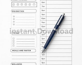Simple Daily Planner | Hourly Schedule, Priorities (Digital Download)