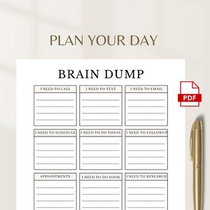 Brain Dump Planer zum Ausdrucken, ADHS Produktivität To Do Liste (PDF Download)