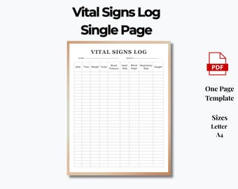 Vital Signs Log Printable | Blood Pressure, Heart Rate, Temperature & Oxygen | Instant Download Nursing vitals sheet, Caregiver tracker