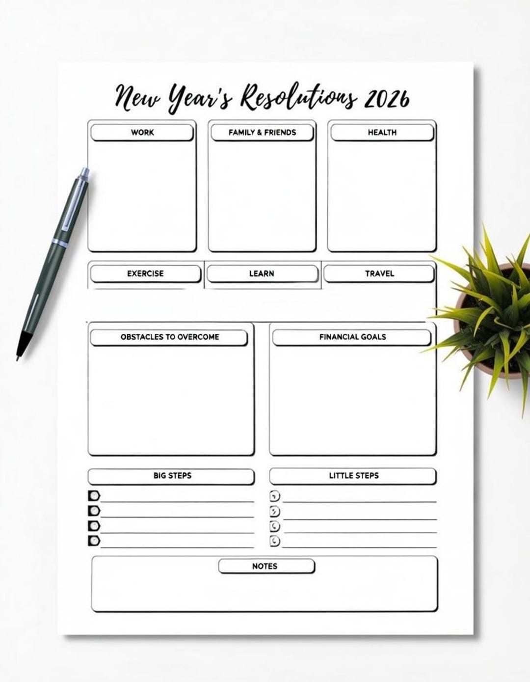 2026 New Year Resolution Planner | One Page Goals Setting Printable ...