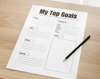 Top Goals Planner | Minimalist Goal Setting Worksheet Letter & A4 Size PNG Digital Download