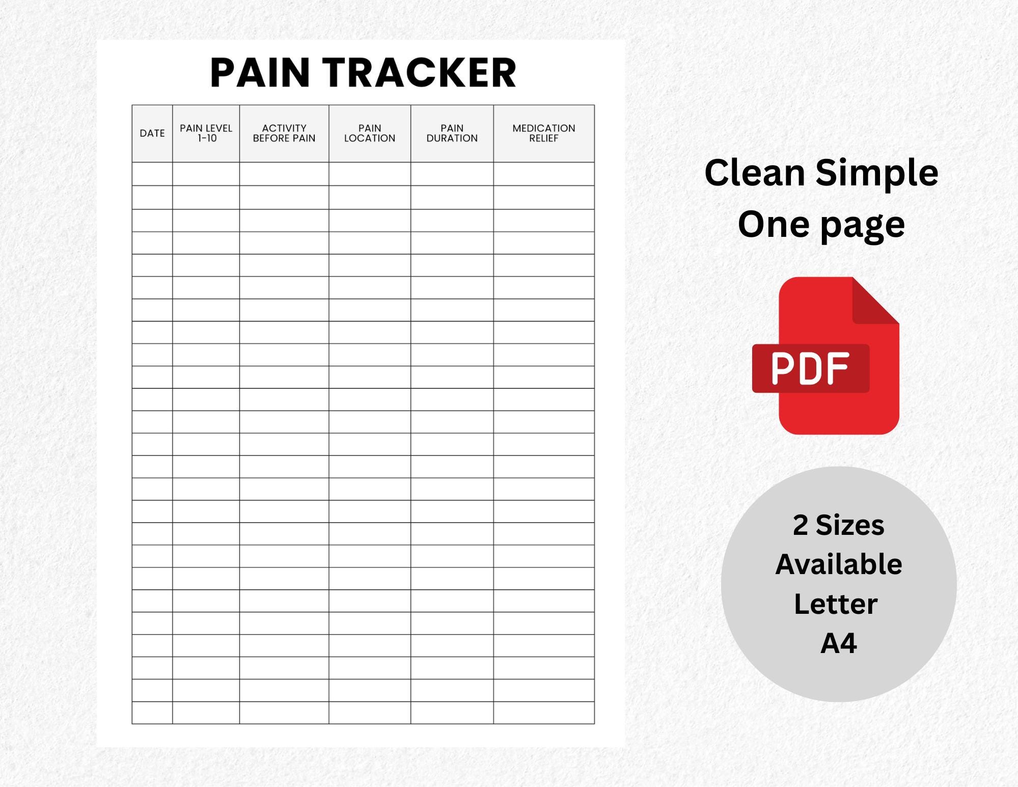 Fillable Pdf Pain Log Example One Page Pain Tracker Printable | Chronic Pain & Symptom Log (a4/letter ...