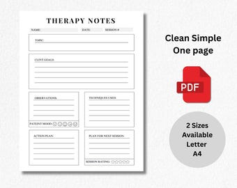 Therapy Session Notes Template | Printable Psychologist Forms (PDF, US Letter/A4 Size)
