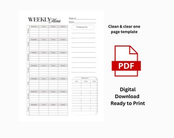 Weekly Meal Planner Printable | Letter Size Kitchen Organizer (PDF & PNG Digital Download)