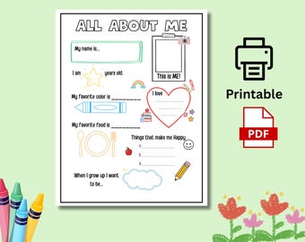 All About Me Kids Worksheet, Back to School Activity (PDF & PNG Download)
