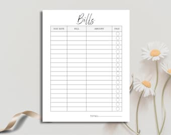 Printable Monthly Bill Tracker | Payment Checklist (Letter, A4, A5) (PDF Pattern)