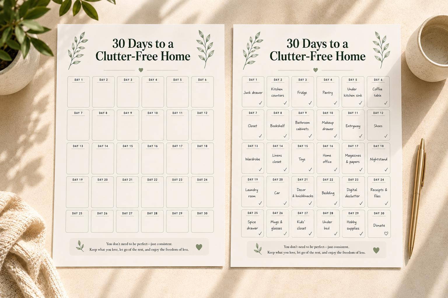30 Day Declutter Challenge Printable | Home Organization Guide ...