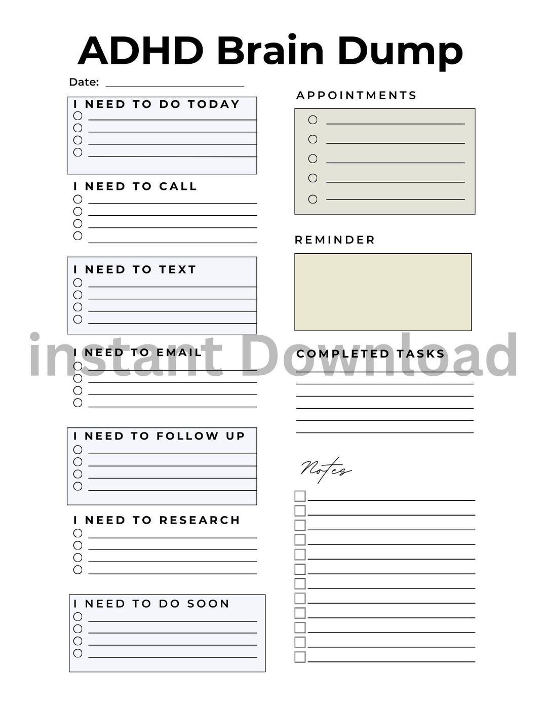 ADHD Brain Dump Printable: Task List Template ADHD Daily Planner for ...
