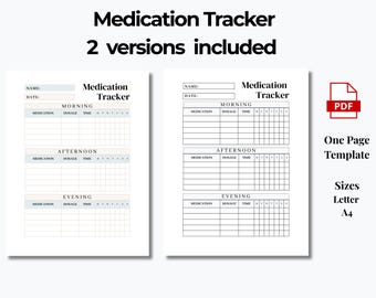 One Page Medication Tracker Printable | Daily Medicine Log | Prescription Tracker | Health Planner | A4  Letter | Instant Download