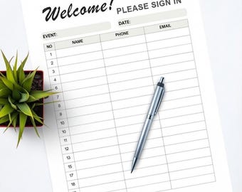 Editable Welcome Sign-In Sheet | Event Guest Book (Canva Template, PDF)