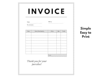 Printable Invoice Template Simple Easy.  | Digital Download